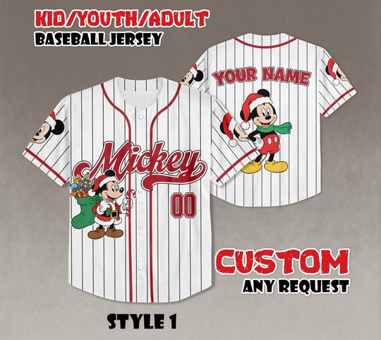 Discover Personalized Disney Mickey Christmas Baseball Jersey, Disneyland Kid Youth Adult Christmas Jersey, Mickey And Friends Xmas Jersey