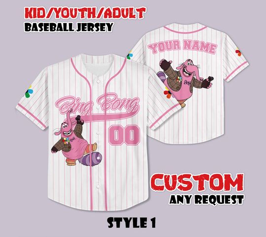 Discover Custom Bing Bong Inside Out Baseball, Disney Cartoon Pixar T-Shirt, Personalized Bing Bong Jersey, Gift for Disney Fans, Pixar Character Tee