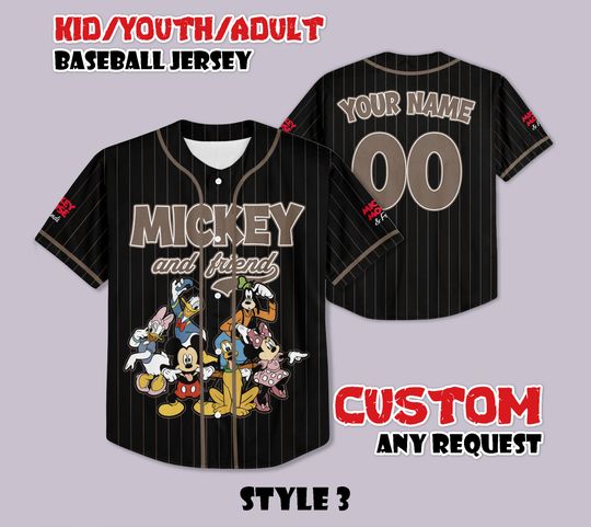Discover Custom Mickey & Friends Baseball Jersey, Disneyland Baseball Shirt, Personalized Disney Mickey and Friends Jersey, Gift for Disney Fans