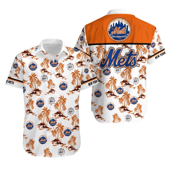 Beach Palms NY Met.s Hawaiian Shirt – White And Orange Mood, Gift for Fan