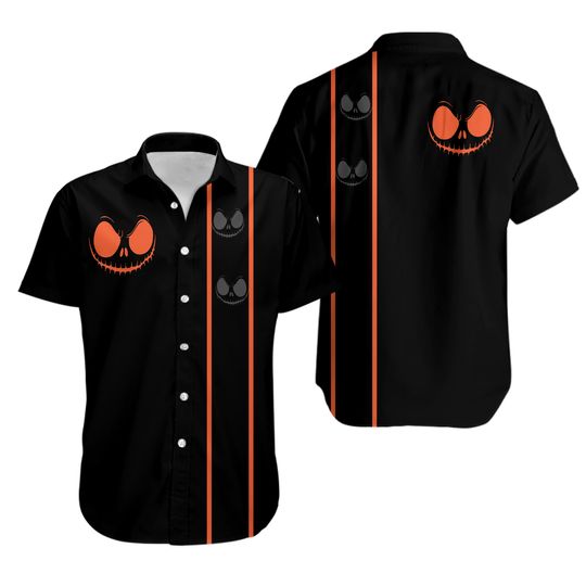 Jack Skellington Hawaiian Shirt, Orange Skull Button Shirt, Tim Burton Button Up, Jack Skellington Lover, Summer Vacation Shirt