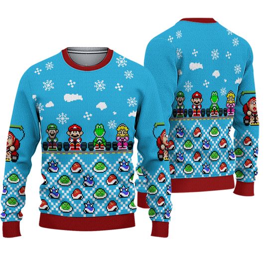 Mario Kart Character Ugly Christmas Sweater Funny Holiday Gamer Sweatshirt