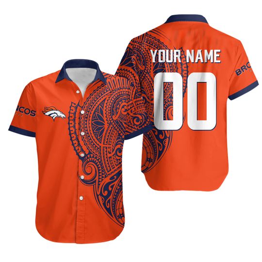 Personalize football Denver Broncos Polynesian Tattoo Design Hawaiian Shirt