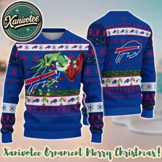 Buffalo Bill funny character Hand Football 2025 football Christmas Ugly Sweater