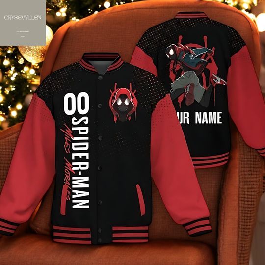 Custom Spiderman Miles Morales Cool Varsity Baseball Jacket, Personalized Hero Streetwear