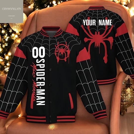 Custom Spiderman Miles Morales Cool Varsity Baseball Jacket, Personalized Hero Streetwear