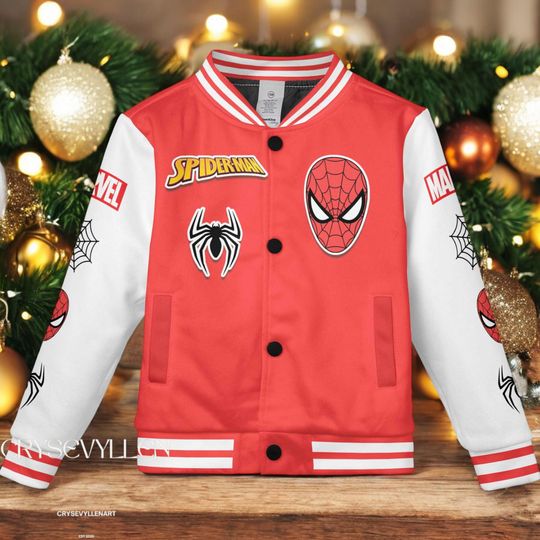 Discover Custom Spider-Man Varsity Jacket, Personalized Marvel Superhero Baseball Jacket, Kids Youth Adult Spidey Jacket, Birthday Gift for Fans