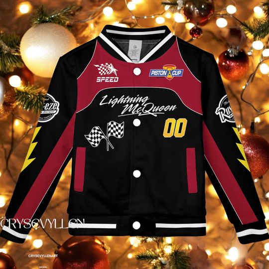 Discover Custom Disney Cars Lightning McQueen Varsity Jacket, Black & Red Kids Youth Baseball Jacket, Adult Disney Jacket, Disneyland Winter Outfit