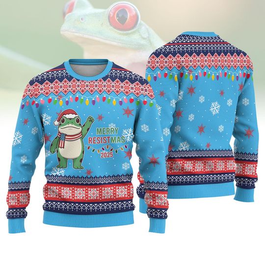 Discover Merry Resistmas Ugly Sweater, Portland Frog Resist Protest Shirt, Portland Frog Xmas Sweater, Anti-ICE Shirt, Anti Establishment