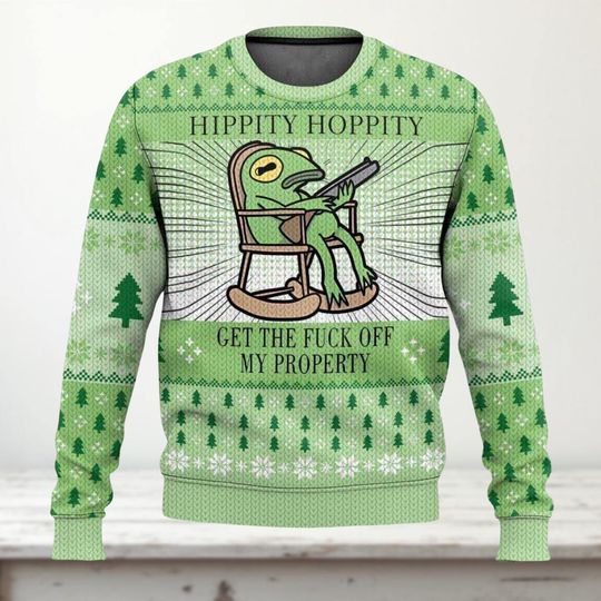 Discover Hippity Hoppity Frog Ugly Christmas Sweater, Funny Meme Sweater, Xmas Holiday Outfit, Green Festive Xmas Gift, Christmas Party Gift