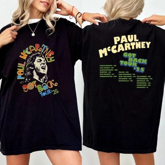 P McCartney Got Back Tour 2025 T-Shirt, Double Sided, Multicolor