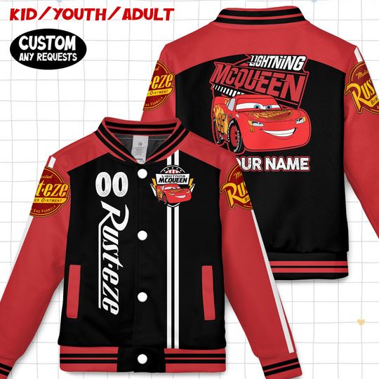 Discover Custom Disney Cars Lightning McQueen Kids and Youth Baseball Varsity Jacket, Aldult Unisex Varsity Baseball Jacket, Disneyland Winter Trip