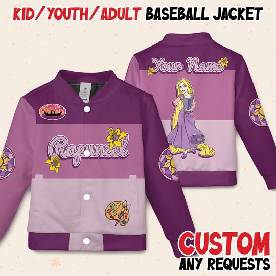 Discover Custom Disney Tangled Rapunzel Princess Kids and Youth Baseball Varsity Jacket, Aldult Unisex Varsity Baseball Jacket, Princess Jacket