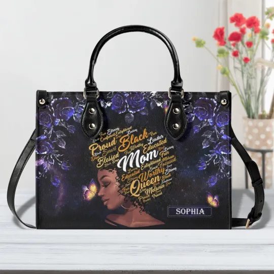 Discover Black Mom Leather Tote Bag - Proud Queen Afrocentric Inspirational Gift