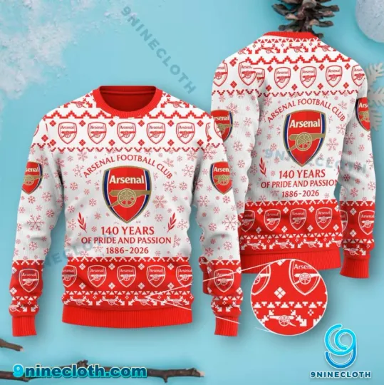 Discover Arsenal Fc 140 Years Of Pride And Passion 1886-2026 Ugly Christmas Sweater