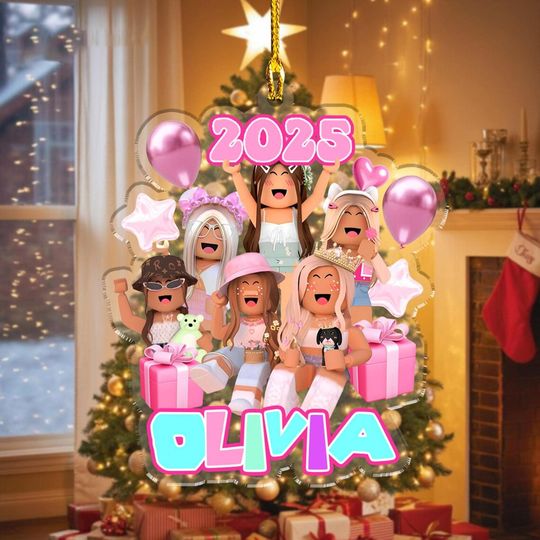 Custom Name Roblox Girls Game Ornament, World of Roblox Ornament, Girls Roblox Game Block Gift, Roblox Ornament, Roblox Christmas Ornament