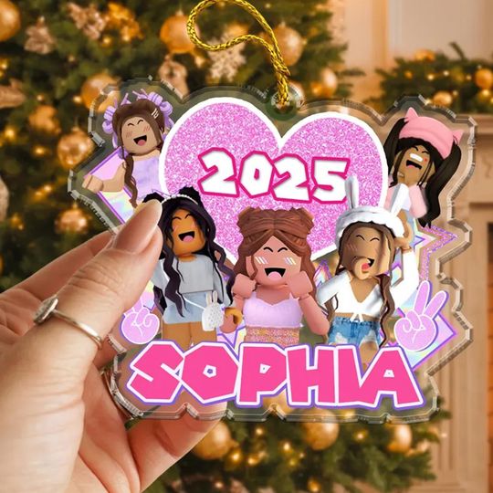 Custom Name Roblox Girls Game Ornament, World of Roblox Ornament, Girls Roblox Game Block Gift, Roblox Ornament, Roblox Christmas Ornament