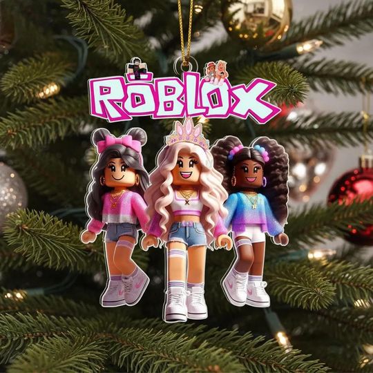 Custom Name Roblox Girls Game Ornament, Roblox Christmas Ornament, World of Roblox Ornament, Girls Roblox Game Block Gift, Roblox Ornament