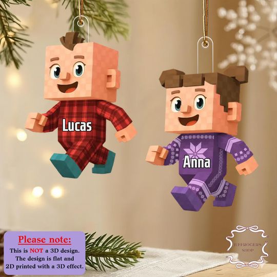 Discover Personalized 2D Baby Walking Voxel Ornament, Minecraft Christmas Ornament, Custom Baby Craft Keepsake, Minecraft Gamer Ornament, Kids Gift