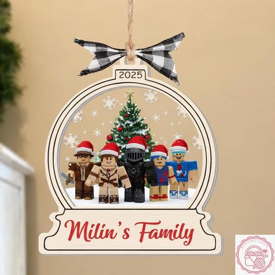 Custom Merry Christmas Roblox Family Ornament, Roblox Christmas Ornament, Personalized Gamer Ornament, Christmas Acrylic/Wooden Ornament