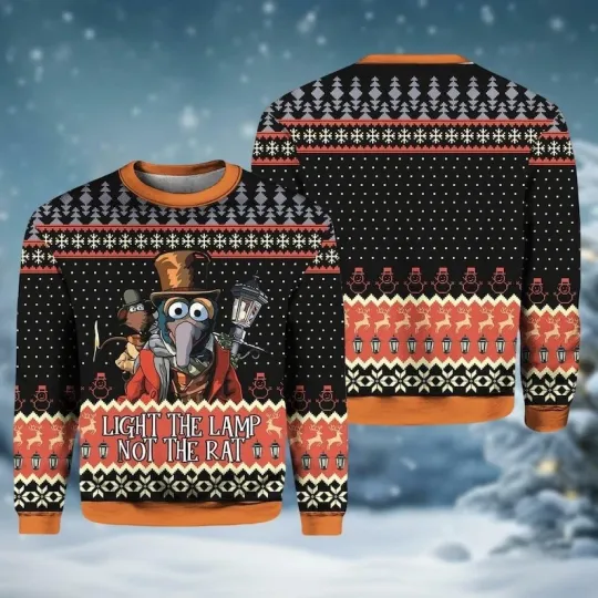 Light The Lamp Not The Rat Ugly Christmas Sweater, The Muppets Gonzo Rizzo Sweat