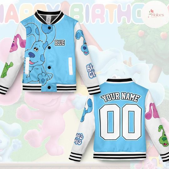 Personalized Blue Clues Baseball Jacket, Blue Dog Lovers Jacket, Blue Clues Family Kids, Christmas Gifts