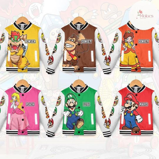 Personalized Super Mario Baseball Jacket, Video Game Mario Luigi Princess Peach Jacket