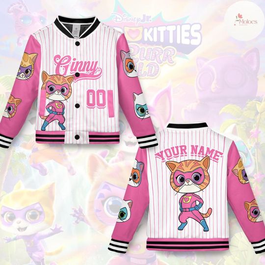 Discover Personalized Disney SuperKitties Baseball Jacket, Disney Junior Super Kitties Ginny Sparks Buddy Bitsy, Disney Cat Birthday Boy/Girl Jacket