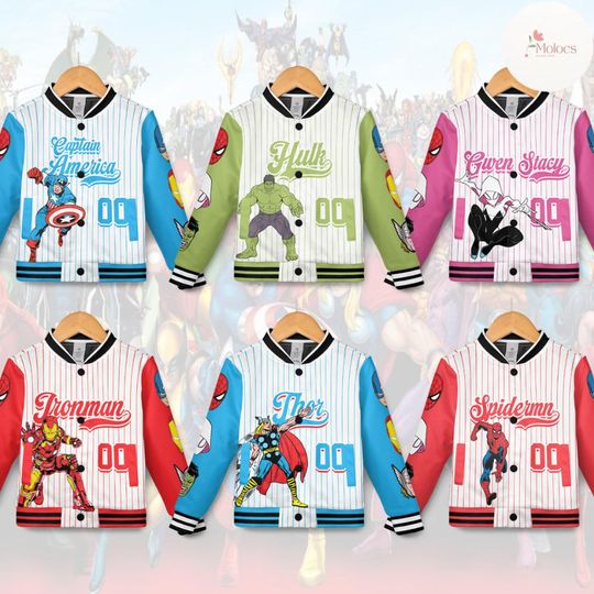 Discover Personalized Disney Marvel Avengers Baseball Jacket, Superhero Squad Spiderman, Iron Man Marvel Family Kids Birthday Boy/Girl Gifts Jacket