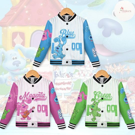 Personalized Blue Clues Baseball Jacket, Blue Dog Lovers, Blue Clues Family Kids Birthday Boy/Girl Jacket