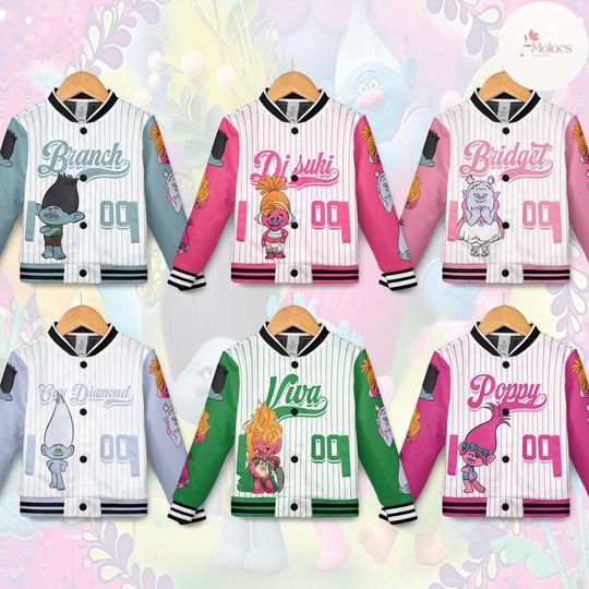 Discover Personalized Trolls Baseball Jacket, Trolls Band Together Queen Poppy Birthday Girl, Birthday Boy Gift Trolls Family Varsity Jacket Matching