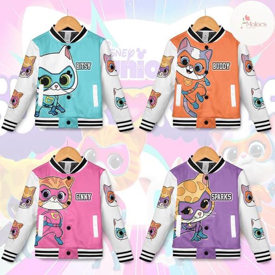 Discover Personalized Disney SuperKitties Baseball Jacket, Disney Junior Super Kitties Ginny Sparks Buddy Bitsy Jacket, Disney Cat Birthday Boy/Girl