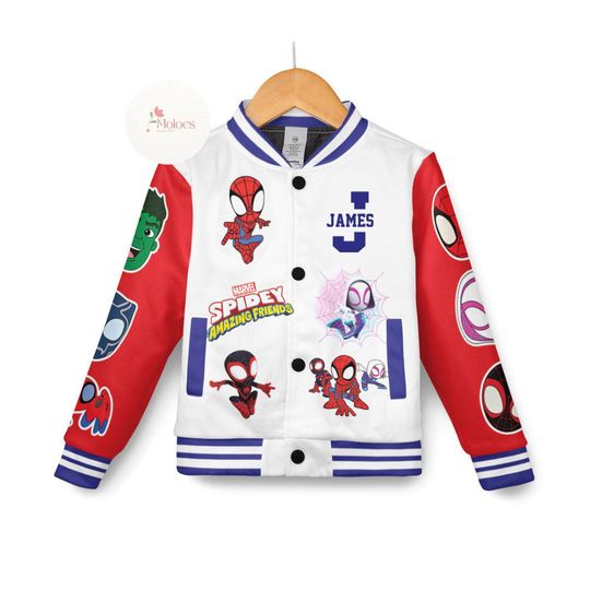 Personalized Spidey Baseball Jacket, Spidey And His Amazing Friends Shirt, Spidey Birthday Boy Jacket