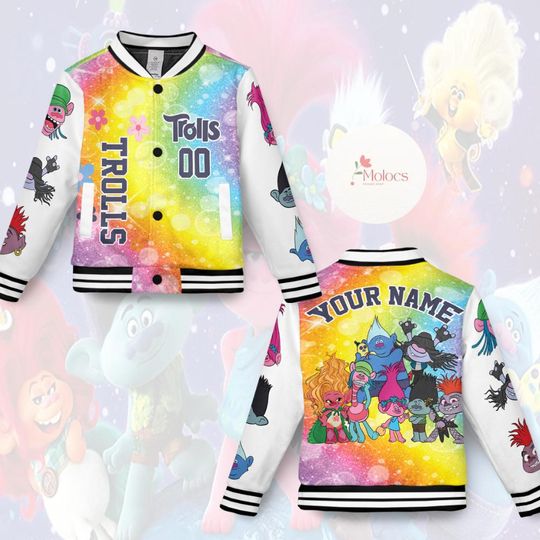 Discover Personalized Trolls Baseball Jacket, Trolls Band Together Princess Queen Poppy Super Mario Jacket, Disney Marvel SuperKitties Family Varsity