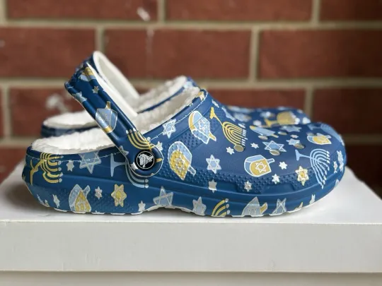 Discover Crocs Hanukkah Fuzzy Lined Blue White Size 7 Womens New Clogs Classic Shoes