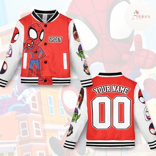 Discover Personalized Disney Spidey and His Amazing Friends Baseball Jacket, Superhero Spidey Spiderman Jacket, Spidey Birthday Boy/Girl Family Party