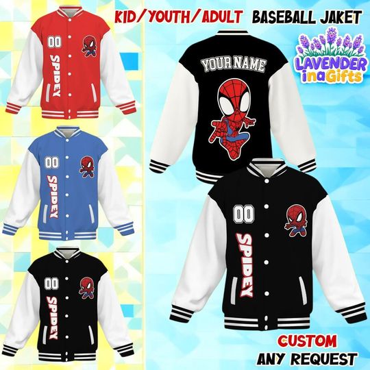 Discover Custom Disney Spidey Choose Style Collection Varsity Jacket, Adult Varsity Jacket, Disney Jacket, Baseball Team Outfit, Disney Varsity