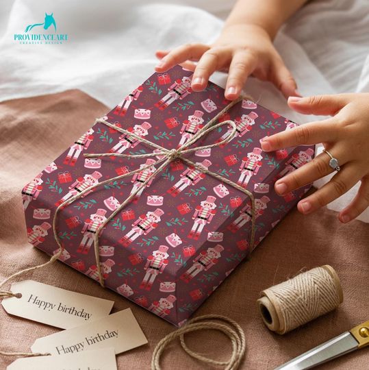 Discover Nutcracker Wrapping Paper Red, Holiday Wrapping Sheets Gift for Girls, Cute Xmas Gift Wrap Roll, Kids Christmas Wrapping Paper