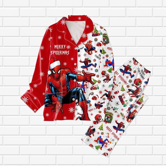 Spiderman Christmas Pajamas Set, Spider Man Santa Xmas Pajamas, Superhero Women Pajamas, Spider Men Movie Shirt, Family Pajamas