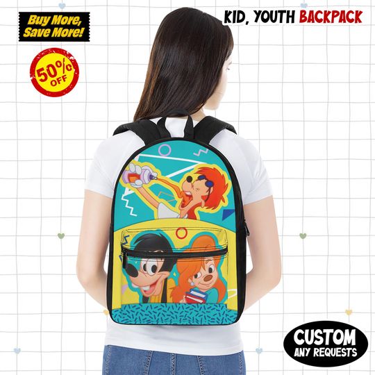 Discover Disney 90s Goofy Movie Backpack, Kids School Bag, Back to school gift, Cute Kids Backpack, Birthday Gift, Fun Travel Bag, Disney Gift