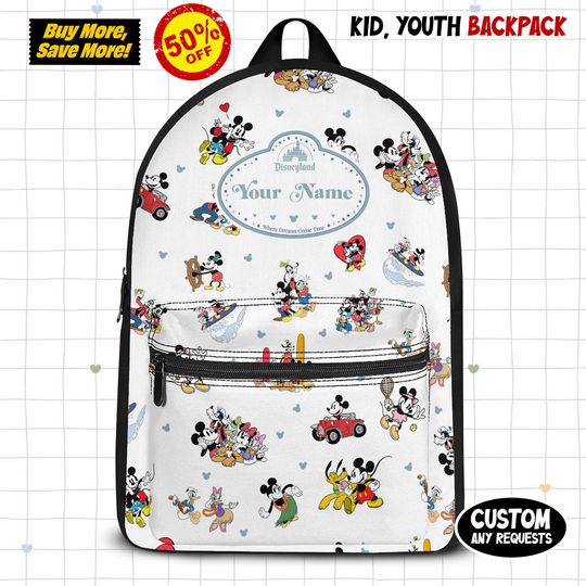 Discover Custom Name Disney Mickey and friends Backpack, Kids School Bag, Cute Kids Backpack, Birthday Gift, Fun Travel Bag, Back To School Gift