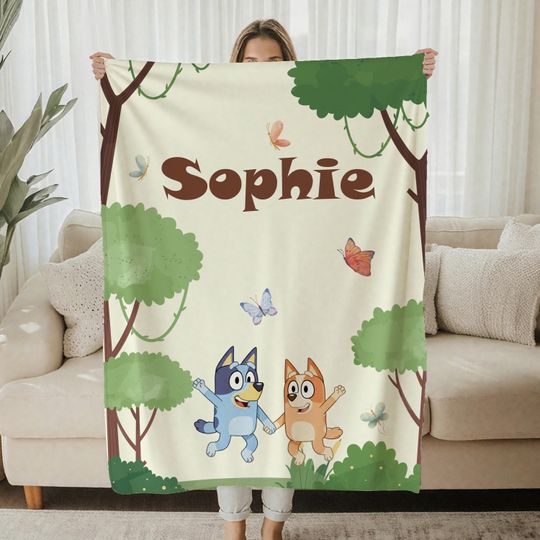 Discover Personalized BlueyDad Fleece Blanket, Custom Name, Soft Plush Baby Blanket for Kids