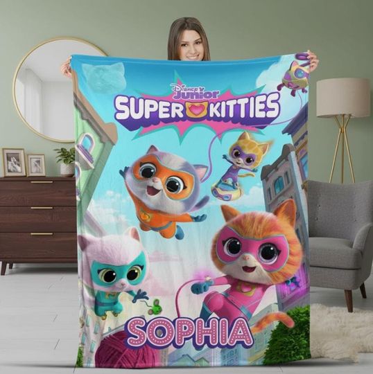 Discover Custom Name Super Cat Fleece Blanket for Kids