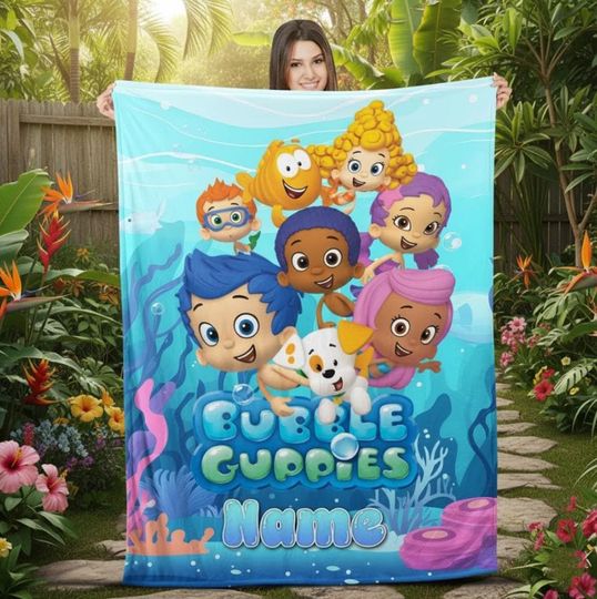Discover Personalized Fish Cartoon Blanket with Custom Name for Kids, Fleece Blanket, Birthday Gift