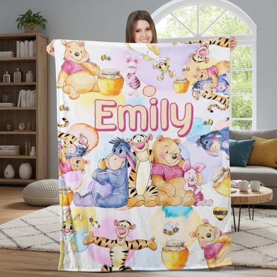 Discover Custom Name Bear Cartoon Blanket for Kids, Personalized Love Gifts for Boys and Girls
