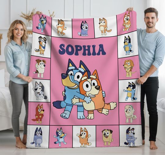 Discover Personalized BlueyDad Fleece Blanket with Custom Name