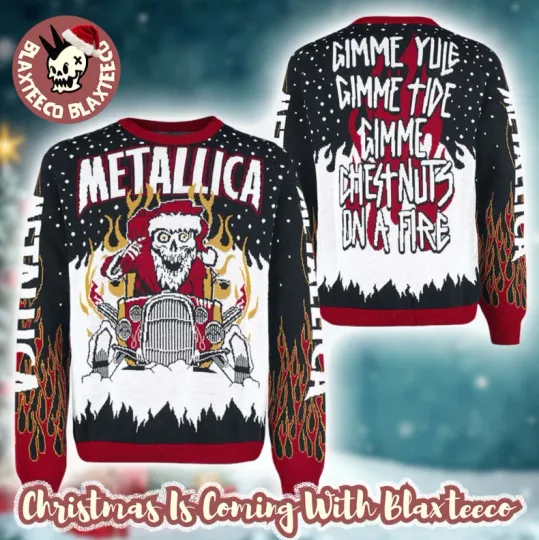 MMetallica Skeleton Santa Gimme Yule Holiday Gimme Chest Nuts Ugly Sweater