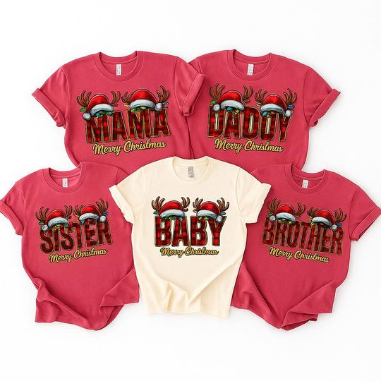 Discover Christmas Family Shirt, Christmas Family Matching Shirts, Plaid Reindeer Merry Christmas Tees, Family Gift, AD697