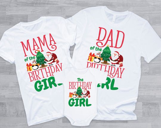 Christmas Birthday Family Shirts - very merry birthday girl, mom dad nana, december bday, christmas bday girl, red and green, oh what fun