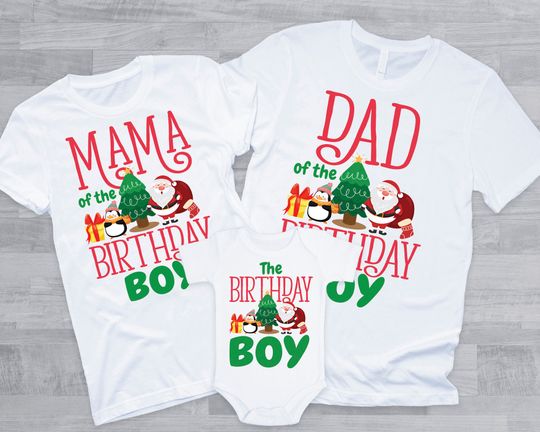 Christmas Birthday Family Shirts - very merry birthday boy, mom dad nana, december bday, xmas birthday boy, red and green, oh what fun one